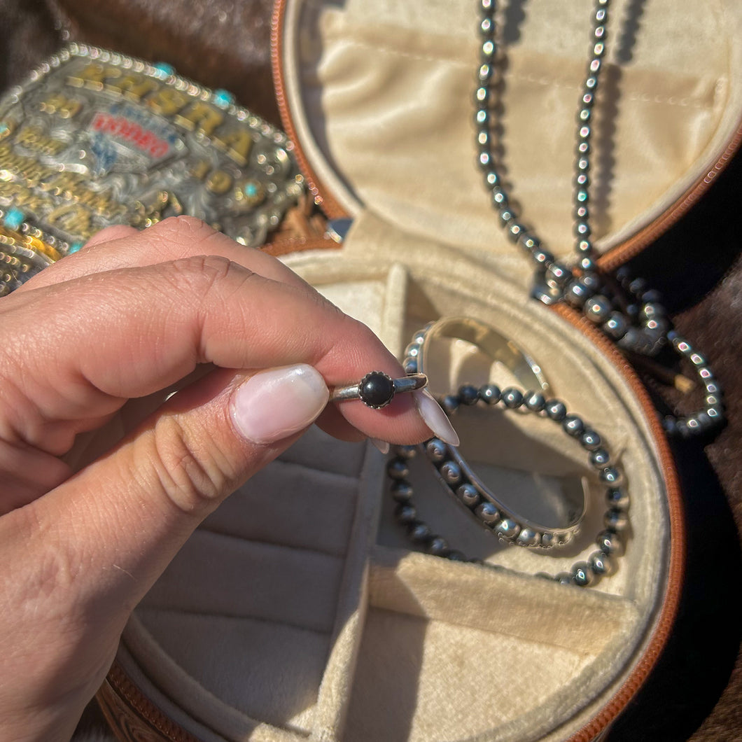Dainty Black Onyx Ring - Size 7.5