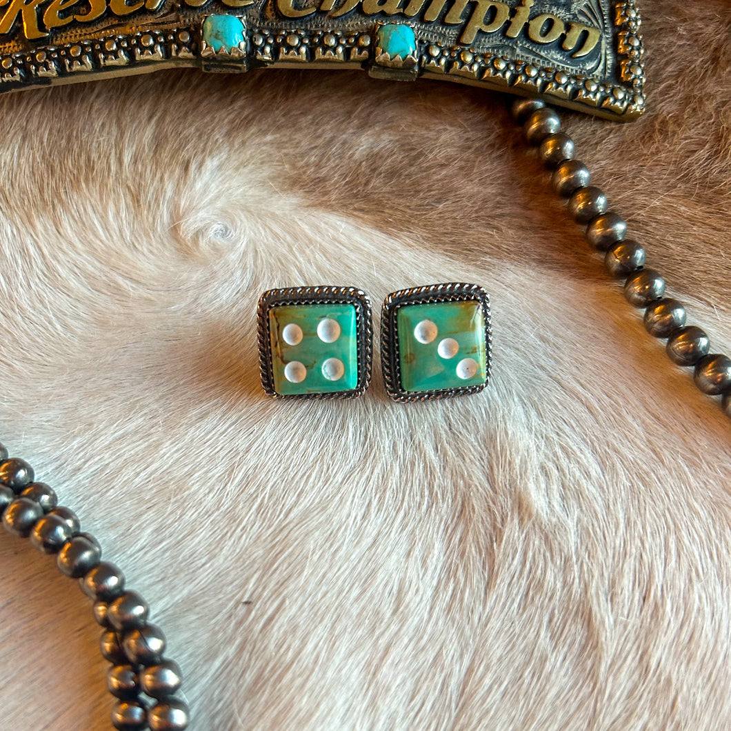 Kingman Turquoise Dice Studs
