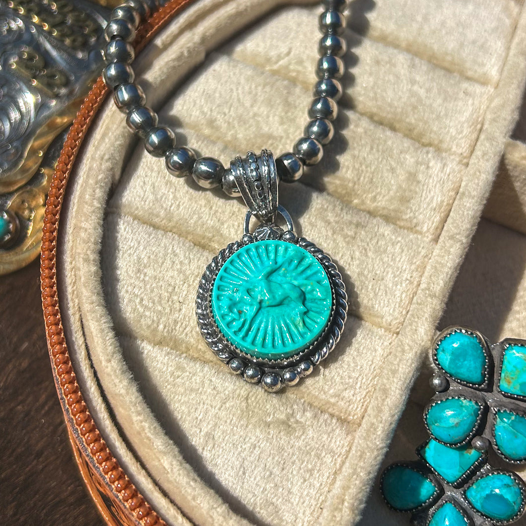 Kingman Turquoise Bucking Horse Pendant