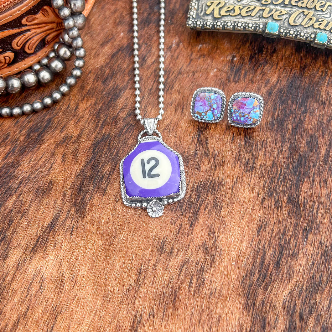 Purple 12 Cow Tag Necklace
