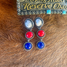 Load image into Gallery viewer, Red, White &amp; Blue 3-Stone Dangles
