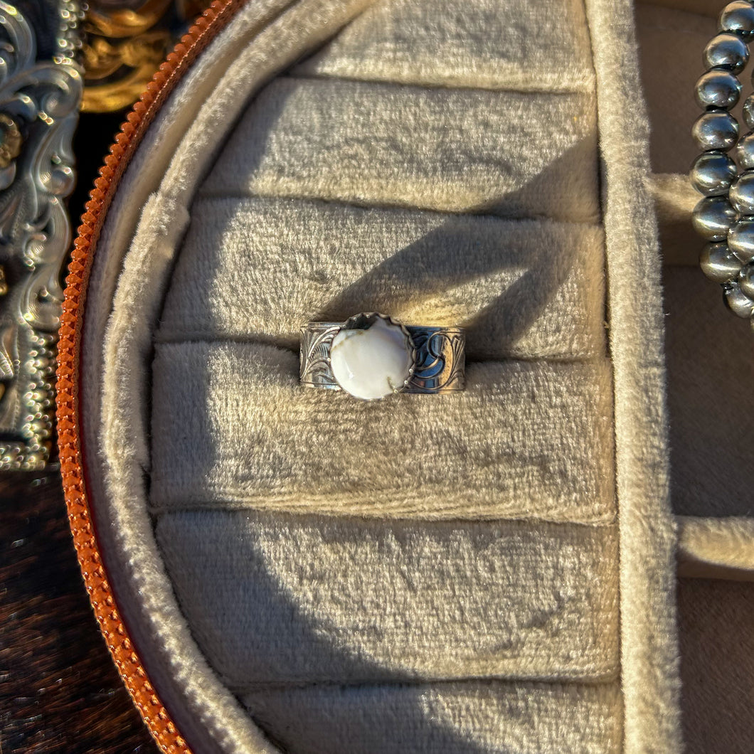 Engraved Band White Buffalo Ring - Size 9